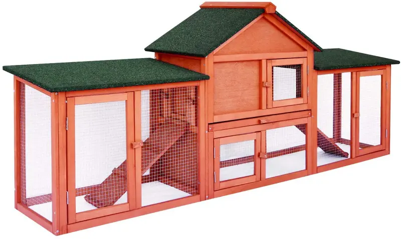 streakboard 83” Large Rabbit Hutch Backyard Wooden Chicken Coop Bunny Poultry Cage W/ Ramp