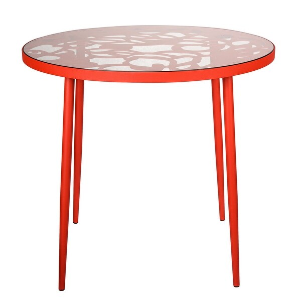 LeisureMod Devon Round Glass Top Aluminum Base Outdoor Dining Table