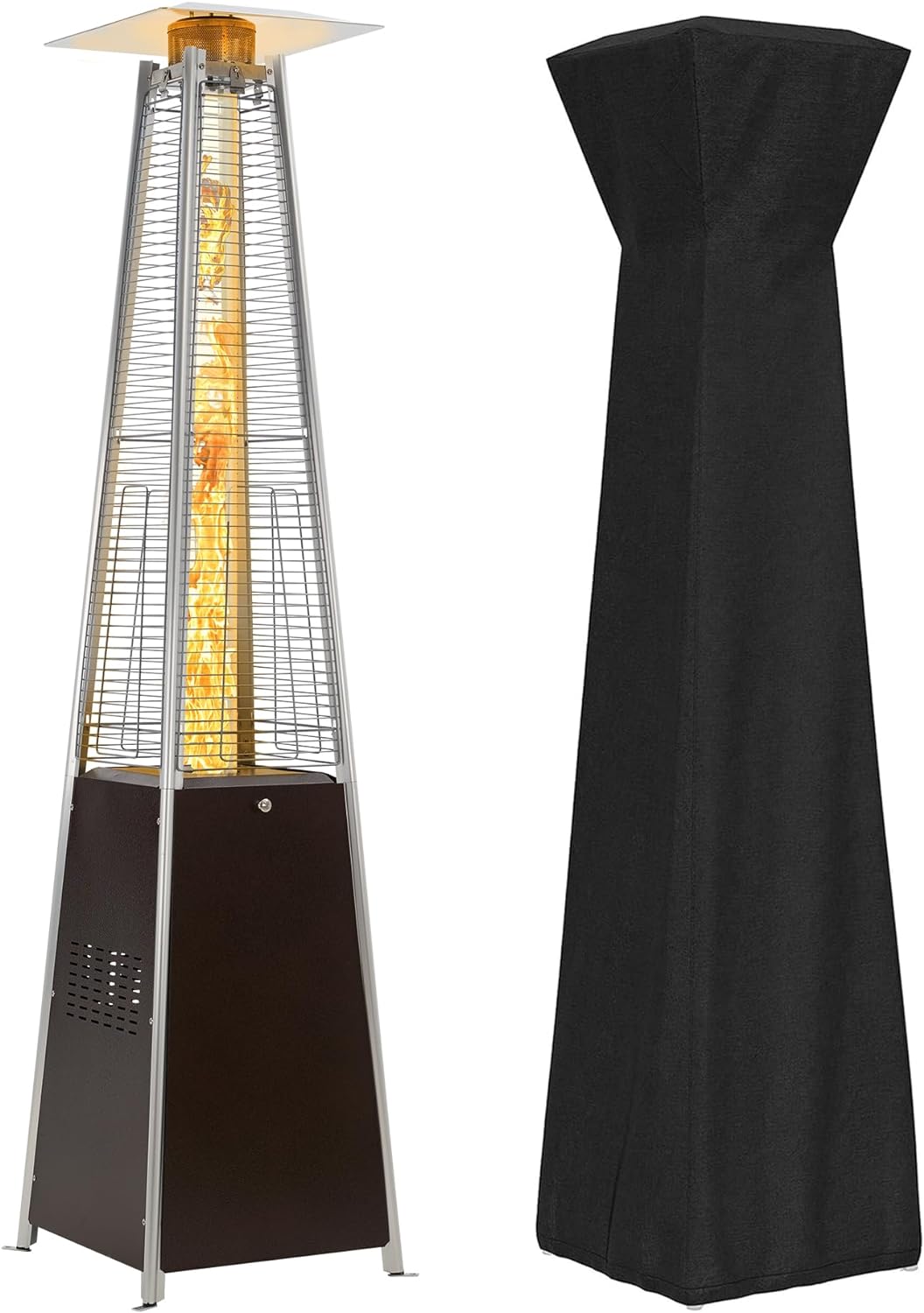 Pyramid Patio Propane Heater，48,000 BTU Outdor Patio Flame Heater， With Wheels,Waterproof Cover Quartz Glass Tube Propane Heater for Patio, Party, Backyard, Garden, Decoration(Bronze)