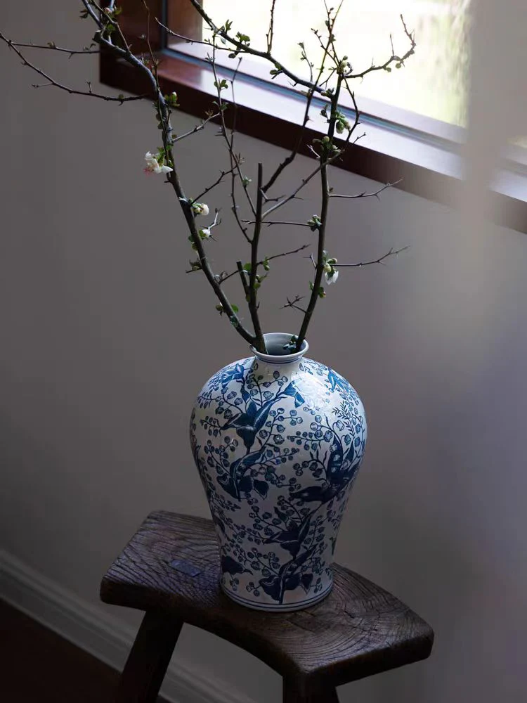 DC228 - Blue and White Lily of the Valley / Di@r Maison Light Blue Porcelain Vase New Chinese Style Porcelain Entrance Decoration with Good Implications