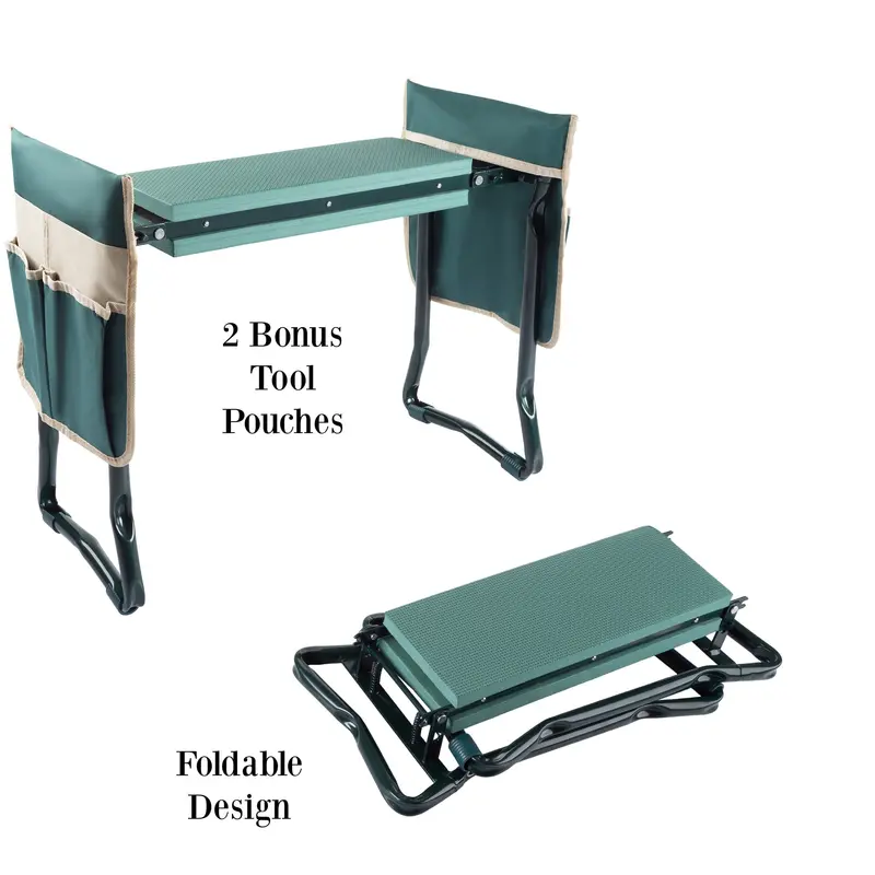 Pure Garden Kneeler Bench – Foldable Stool with 2 Tool Pouches (Green)