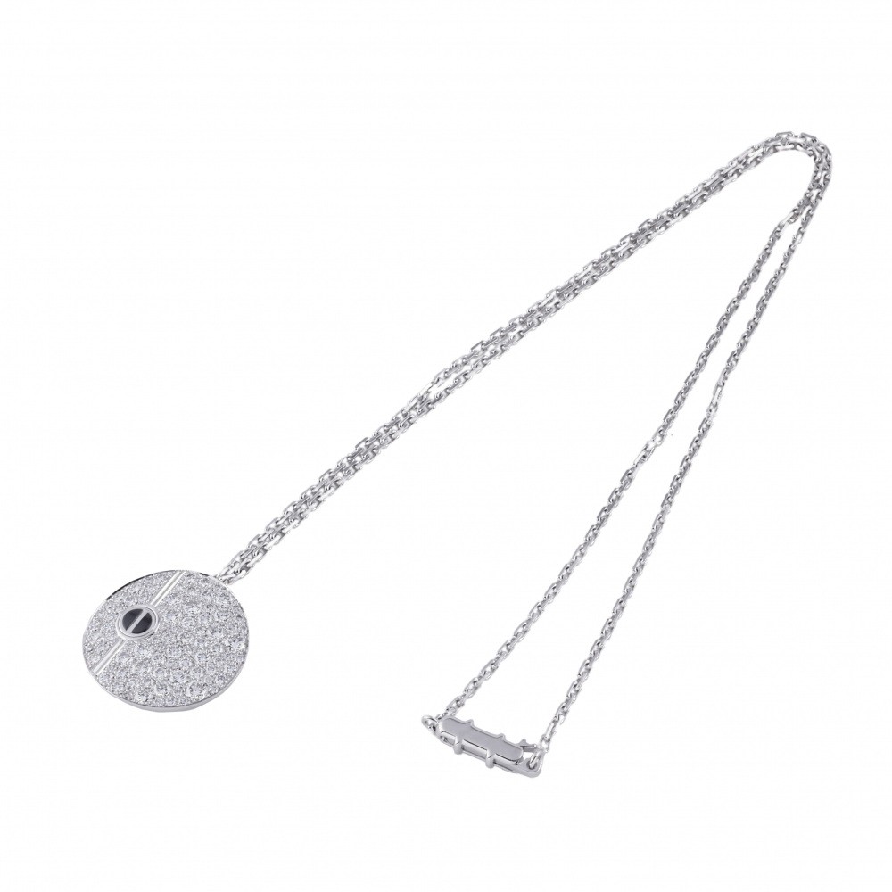 Cartier Love Round Necklace 18K White Gold & Ceramic Diamond