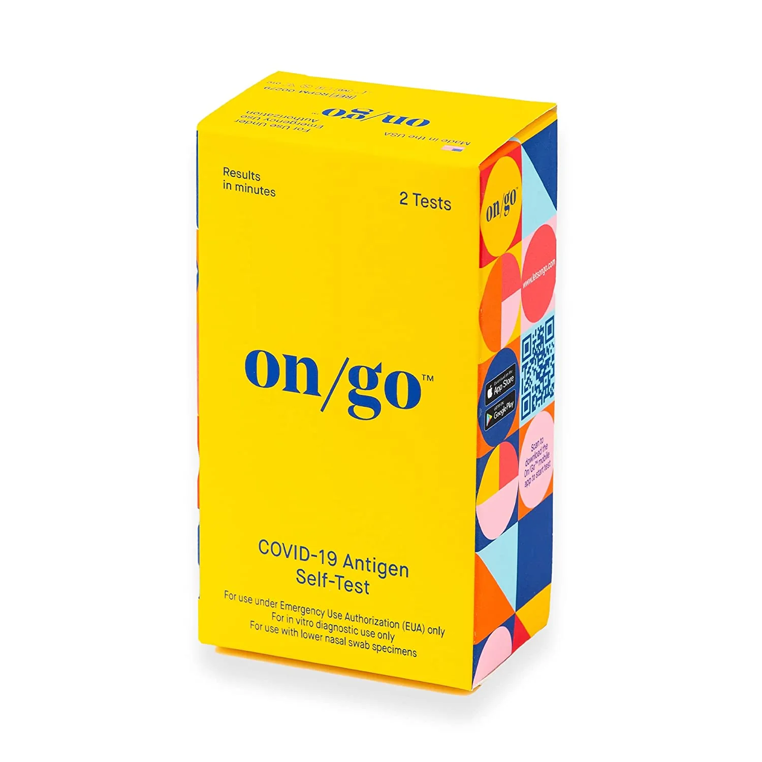 On/Go COVID-19 Antigen Self-Test, 1 Pack, 2 Tests Total, Test Results in 10 Minutes, FDA EUA Authorized