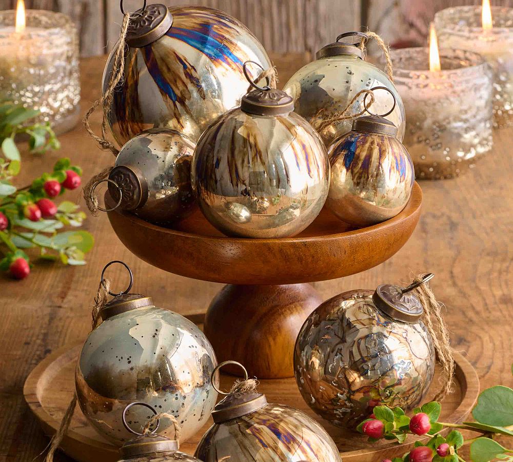 Mouth Blown Antique Gold & Brass Ball Ornaments - Set of 6  sgtnighsdesigns