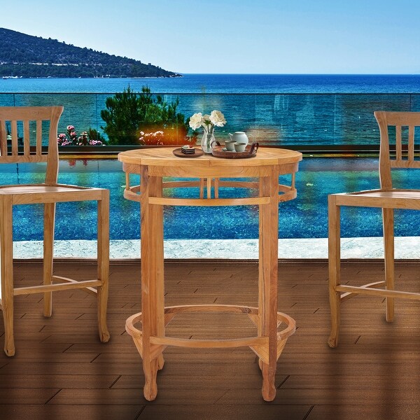 Chic Teak Large Teak Wood Orleans Round Outdoor Patio Bar Table,38 inch (table only)