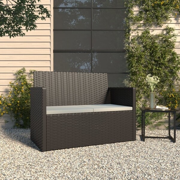 vidaXL Outdoor Patio Bench Garden Park Porch Bench with Cushions Poly Rattan