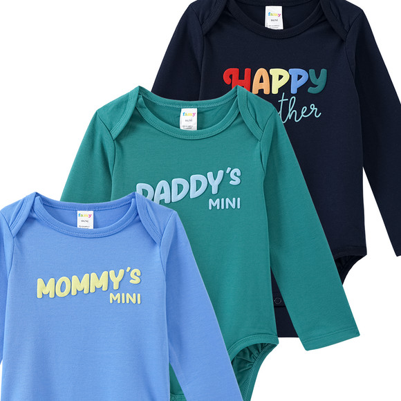 Famy 3 Baby Langarmbodys mit gummiertem Print