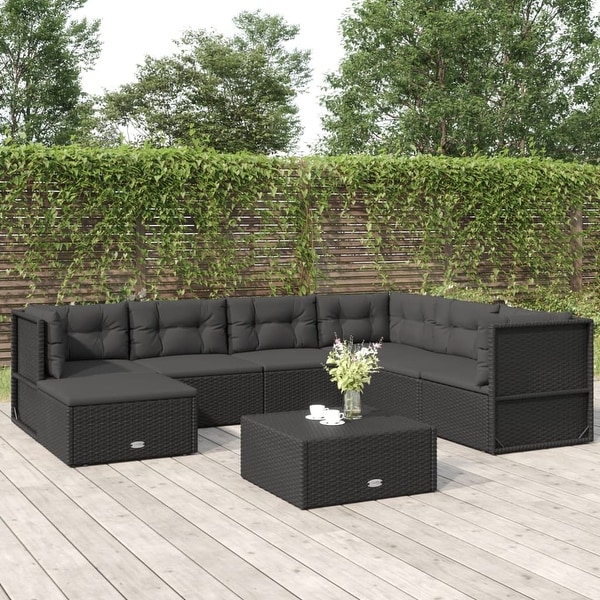 vidaXL 5 Piece Patio Lounge Set with Cushions Black Poly Rattan