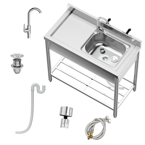 Free Standing Kitchen Sink 39''x20''x37'' Stainless Steel,With 360��Rotating Faucet