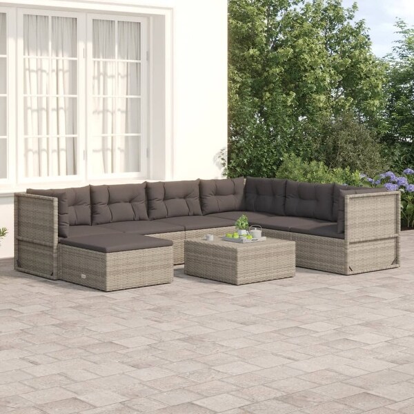 vidaXL 5 Piece Patio Lounge Set with Cushions Gray Poly Rattan