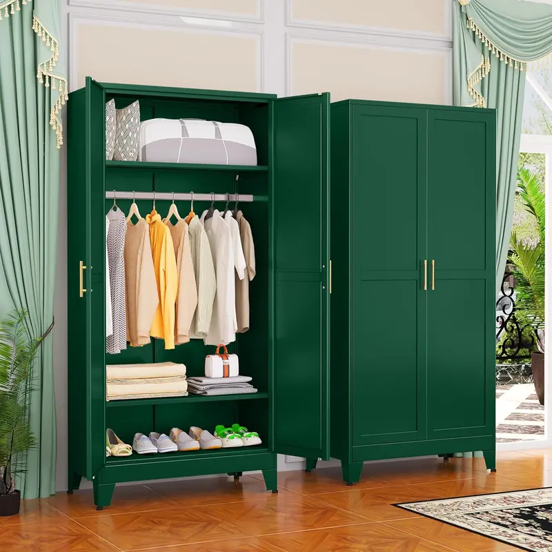 Steel Frame Armoire – 71-Inch Industrial-Style Metal Wardrobe Closet