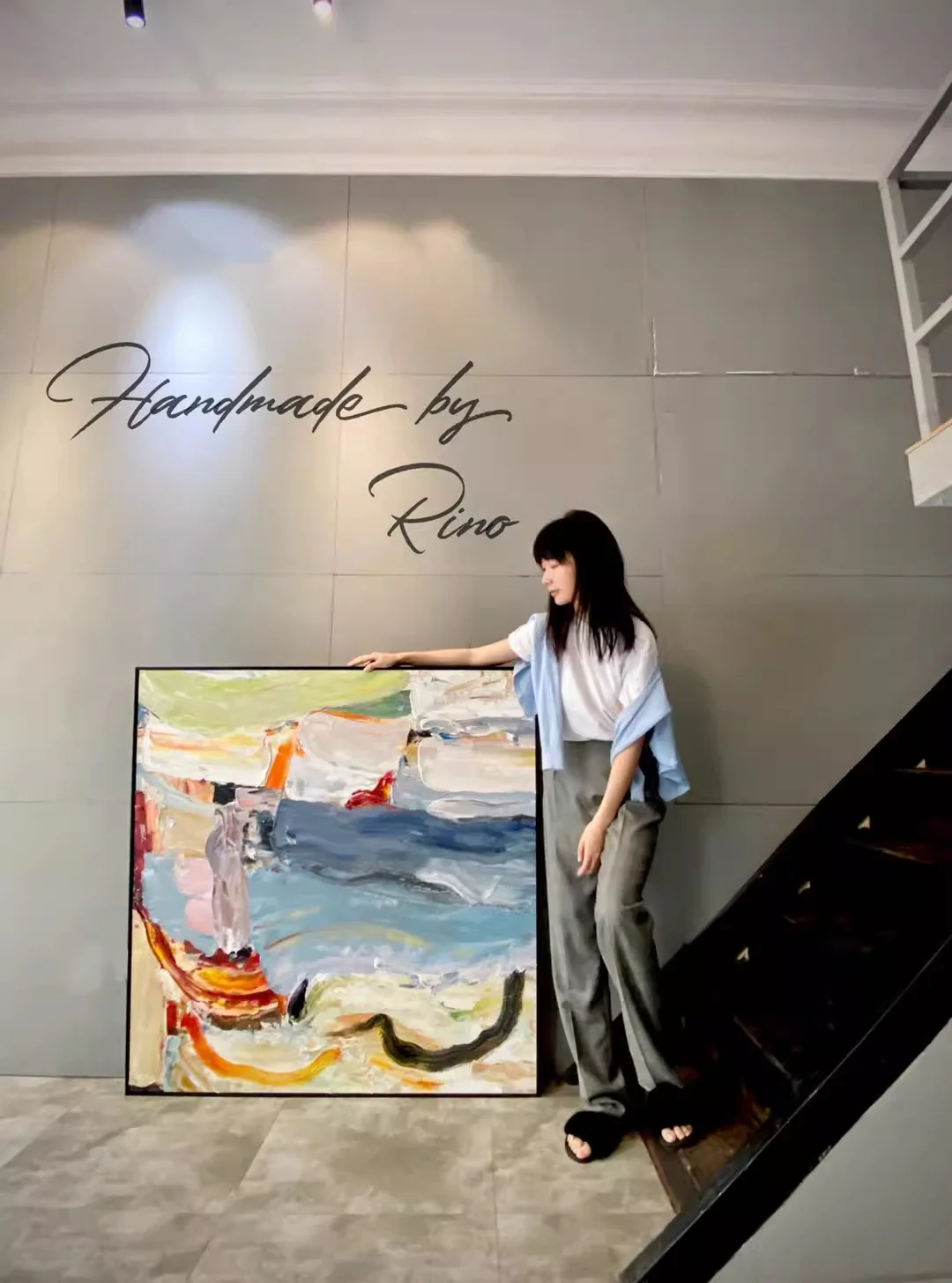 DZ999 - Los Angeles Custom Thick Color Pure Hand-Painted Oil Painting Entry Modern Abstract Collision Color Handmade Large Painting Series
