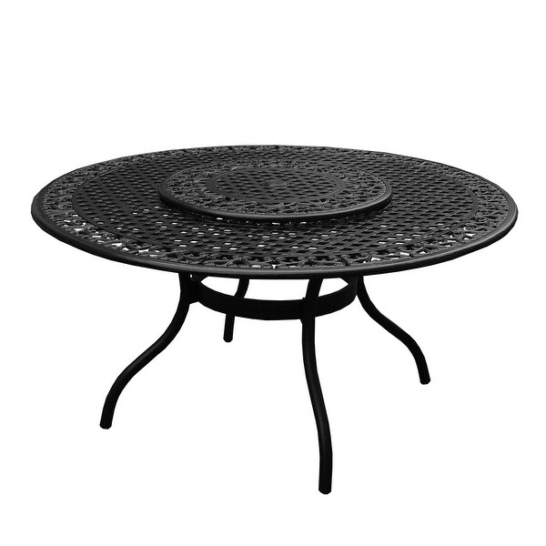 Mesh Lattice 59 in. Round Dining Set with Lazy Susan and Six Chairs