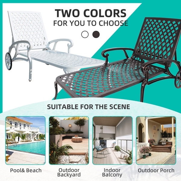 Swimming pool recliner,cast aluminum recliner with wheels set of 2