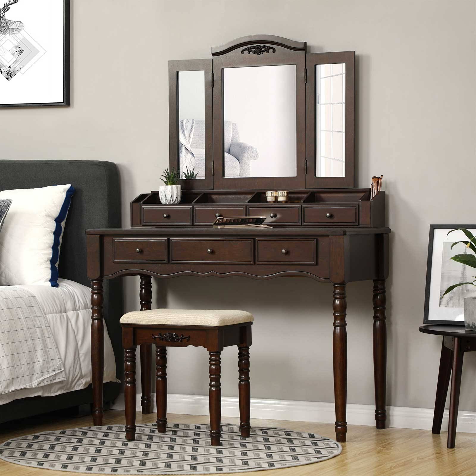 VASAGLE Makeup Table with Stool u0026 Drawers