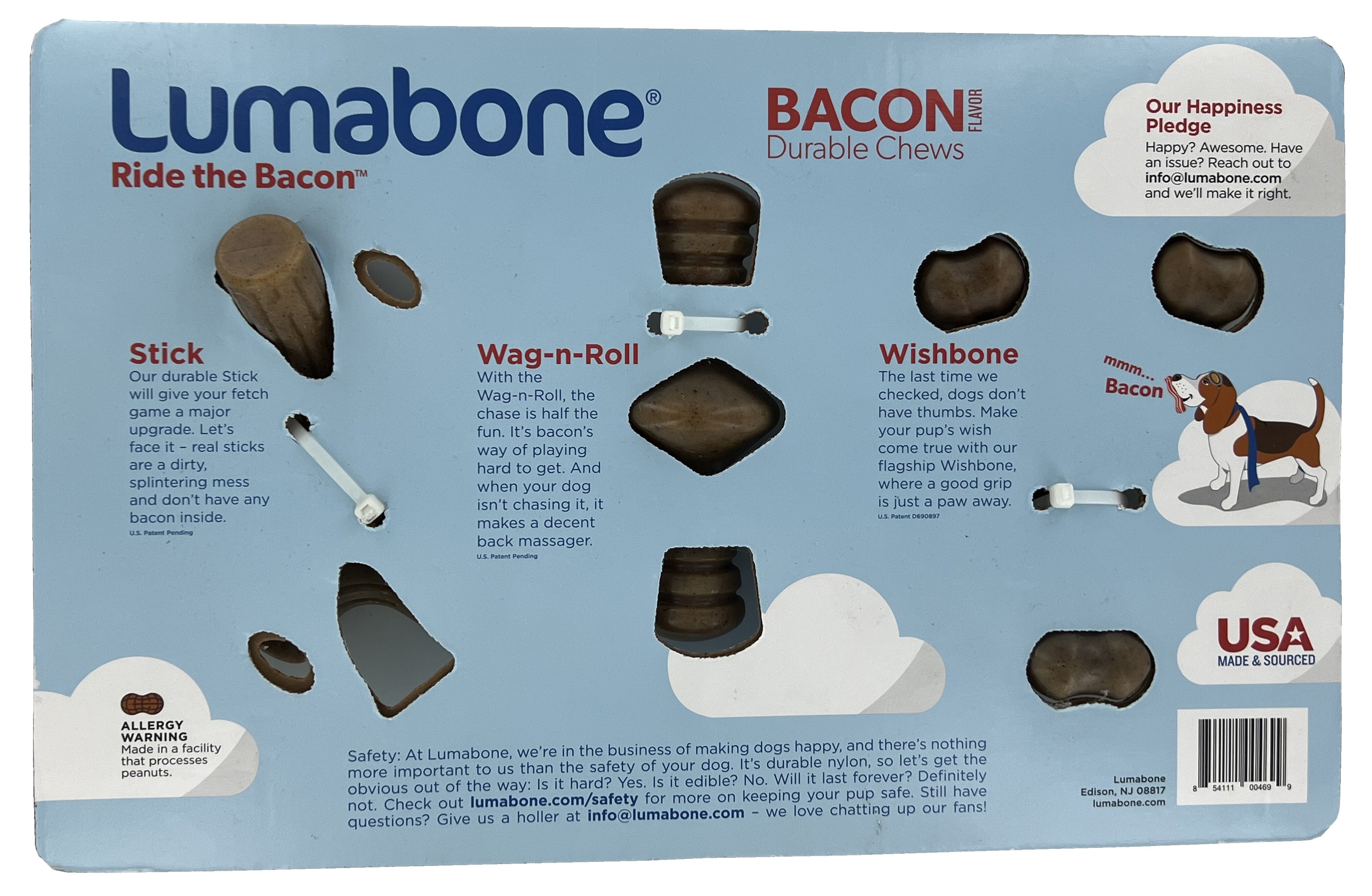 Lumabone Durable Chew Toys, Bacon Flavored (3 Pack)