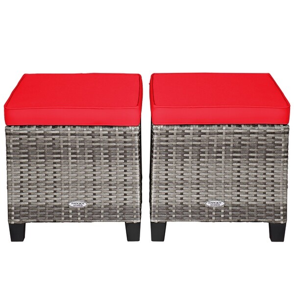 Costway 2PCS Patio Rattan Cushioned Ottoman Seat Foot Rest Table
