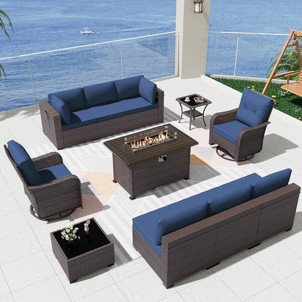 Patio Furniture Sectional Sofa Set,PE Rattan Swivel Rocking Chairs Patio Conversation Set