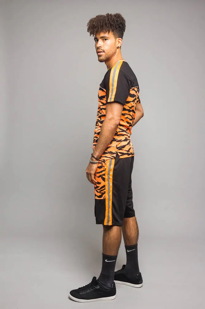 Reflective Tiger Stripe Lounge Set – High-Visibility Athletic-Inspired Fleece Two-Piece