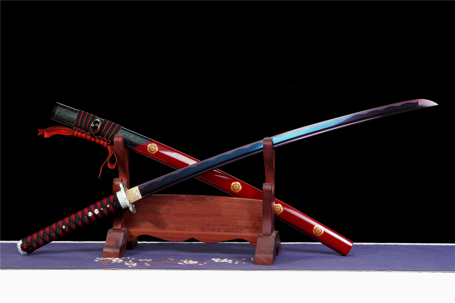 Handmade Katana High Carbon Purple Blade Alloy Tsuba Red Saya Full Tang