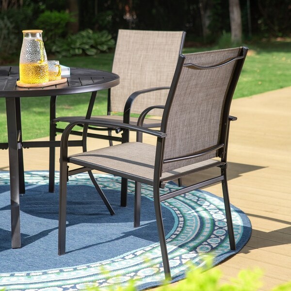 MAISON ARTS 5Piece Patio Dining Set,Geometrically Stamped Round Table and 4 Textilene Dining Chairs