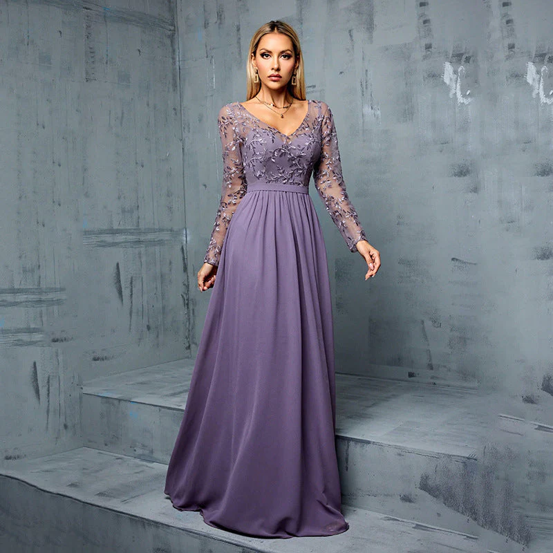 Elegant V-Neck Long Sleeve Maxi DressClistos