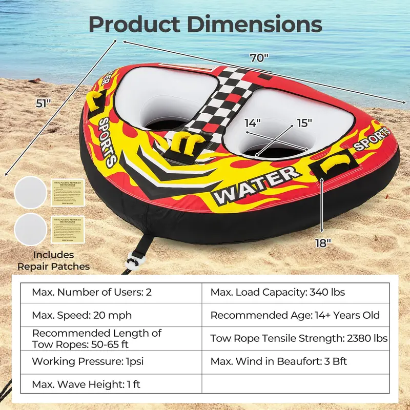 Quick-Connect Inflatable Boat Tube – 1–2 Person Towable with Secure Valve System and Stable Ride Design