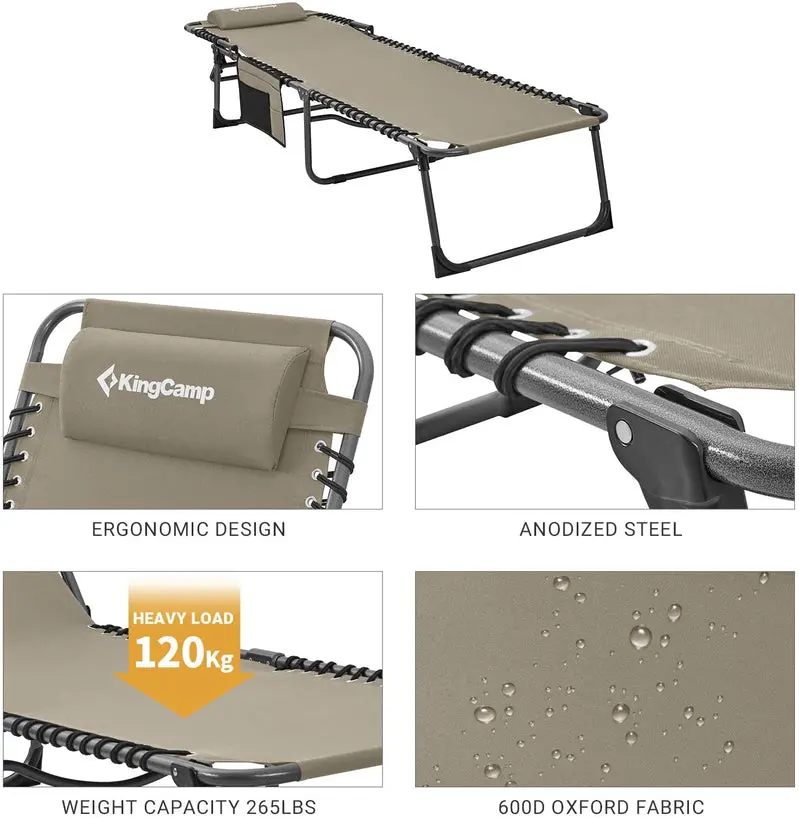Premium Folding Chaise Lounger – Ergonomic 4-Angle Design with Integrated Pillow Pocket
