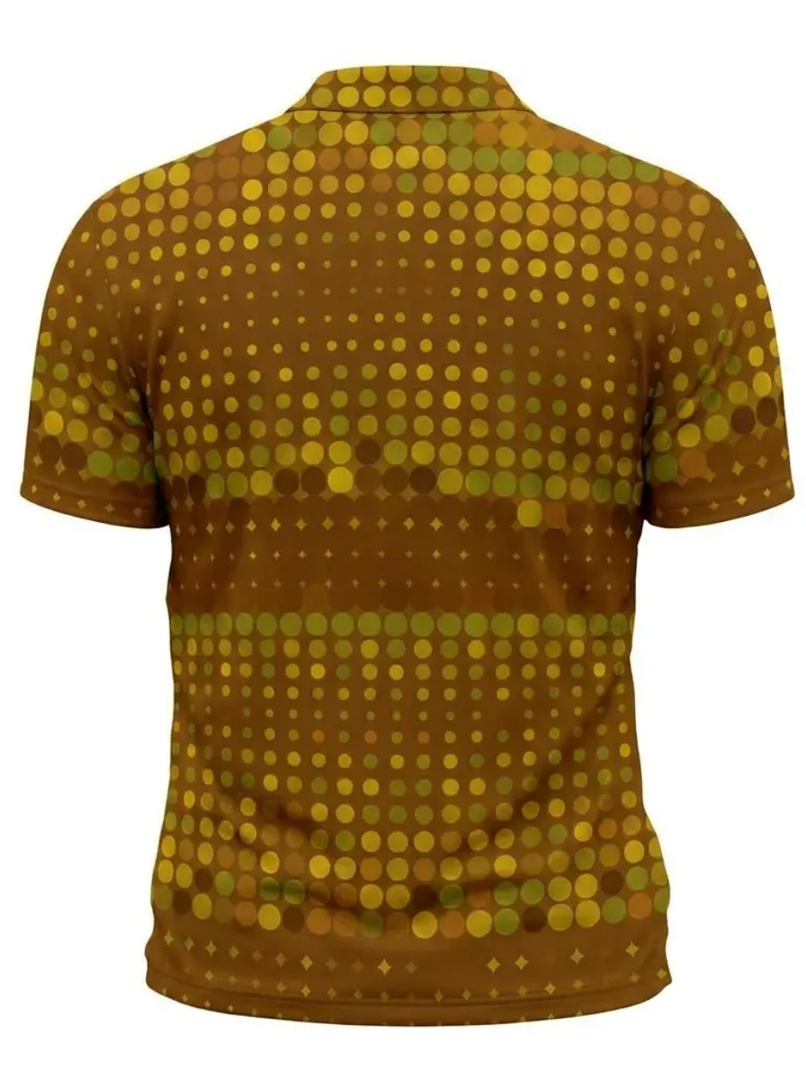 Moisture Wicking Golf Polo 3D Brown Yellow Polka Dot Pattern Button Short Sleeve Golf Polo Shirt