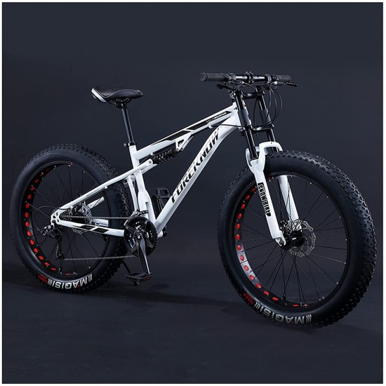 26-Inch Mountain Trail Bike, 21-27-30 Speed Mountain Bikes, Adult Full Suspension All Terrain Mountain Bike, Adjustable Seat Men’s Bike,1 White,21 Speed