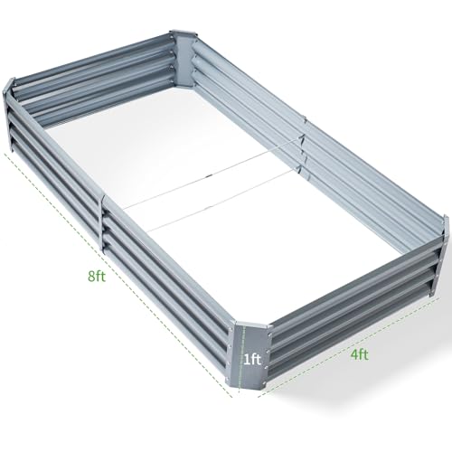 Land Guard 2 Pack 8×4×1ft Galvanized Metal Raised Garden Bed, Metal Planter Kit Box Outdoor for Deep-Rooted Vegetables, Flowers, Green and Herbs…