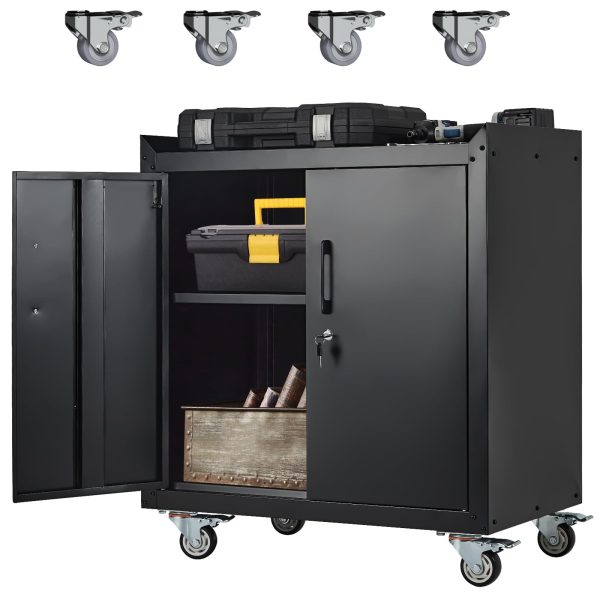 2026 Garage Storage Cabinet with Wheels, 2 Door Tool Cabinet with Adjustable Shelves, Metal Lockable Tool Cabinet, Rolling Tool Chest for Home, 34 H x 30.3 L x 18 W, Assembly Required