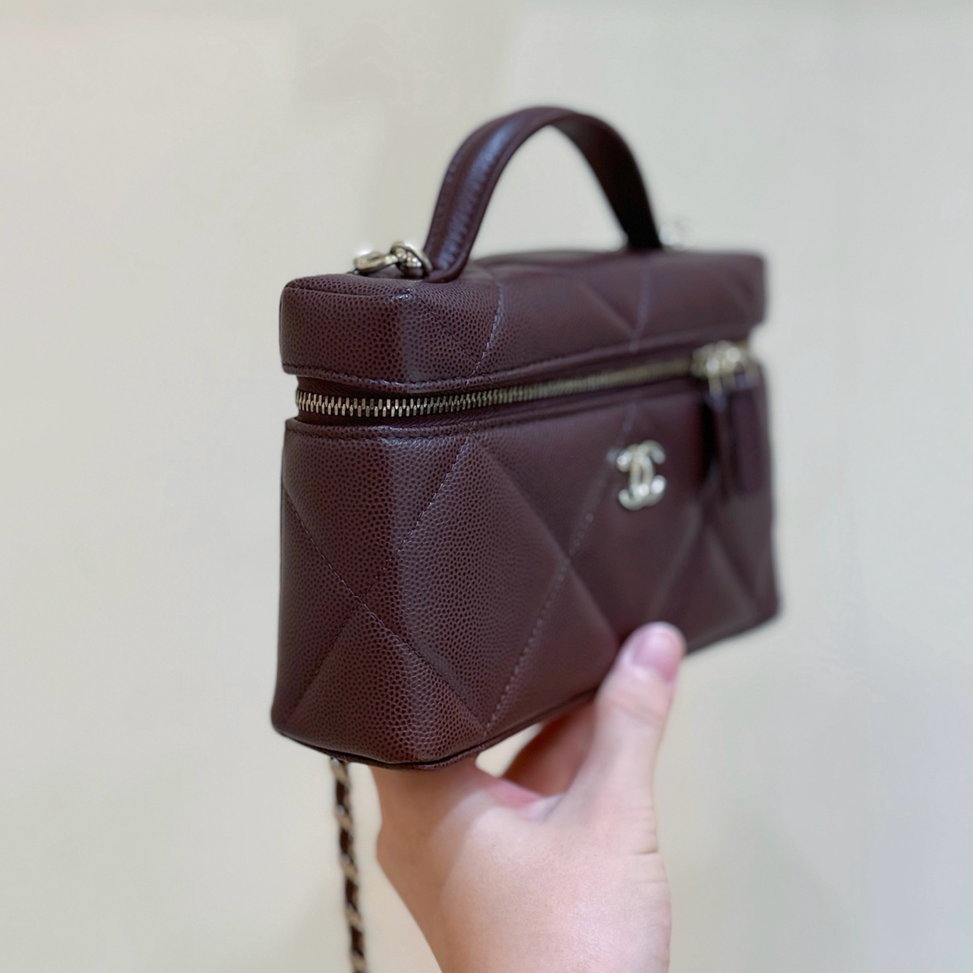 Chanel Top Handle Slim Vanity Case Dark Brown Hardware 19cm/7.5in
