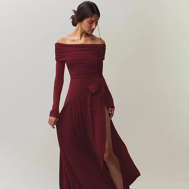 Off Shoulder Slit Maxi Dress - Elegant Evening GownClistos