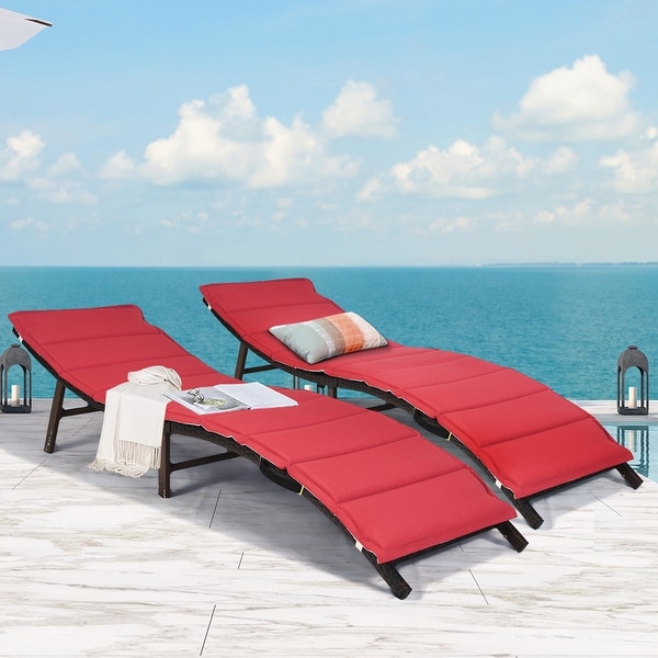 Costway 2PCS Patio Rattan Folding Lounge Chair Stackable Double Sided