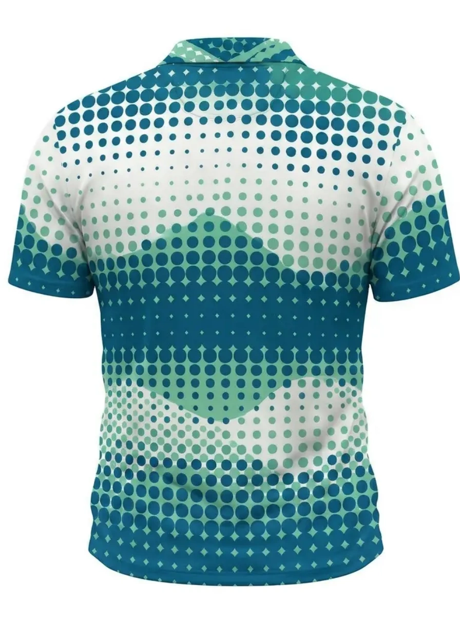 Moisture Wicking Golf Polo 3D Teal to Blue Gradient Dot Pattern Button Short Sleeve Golf Polo Shirt