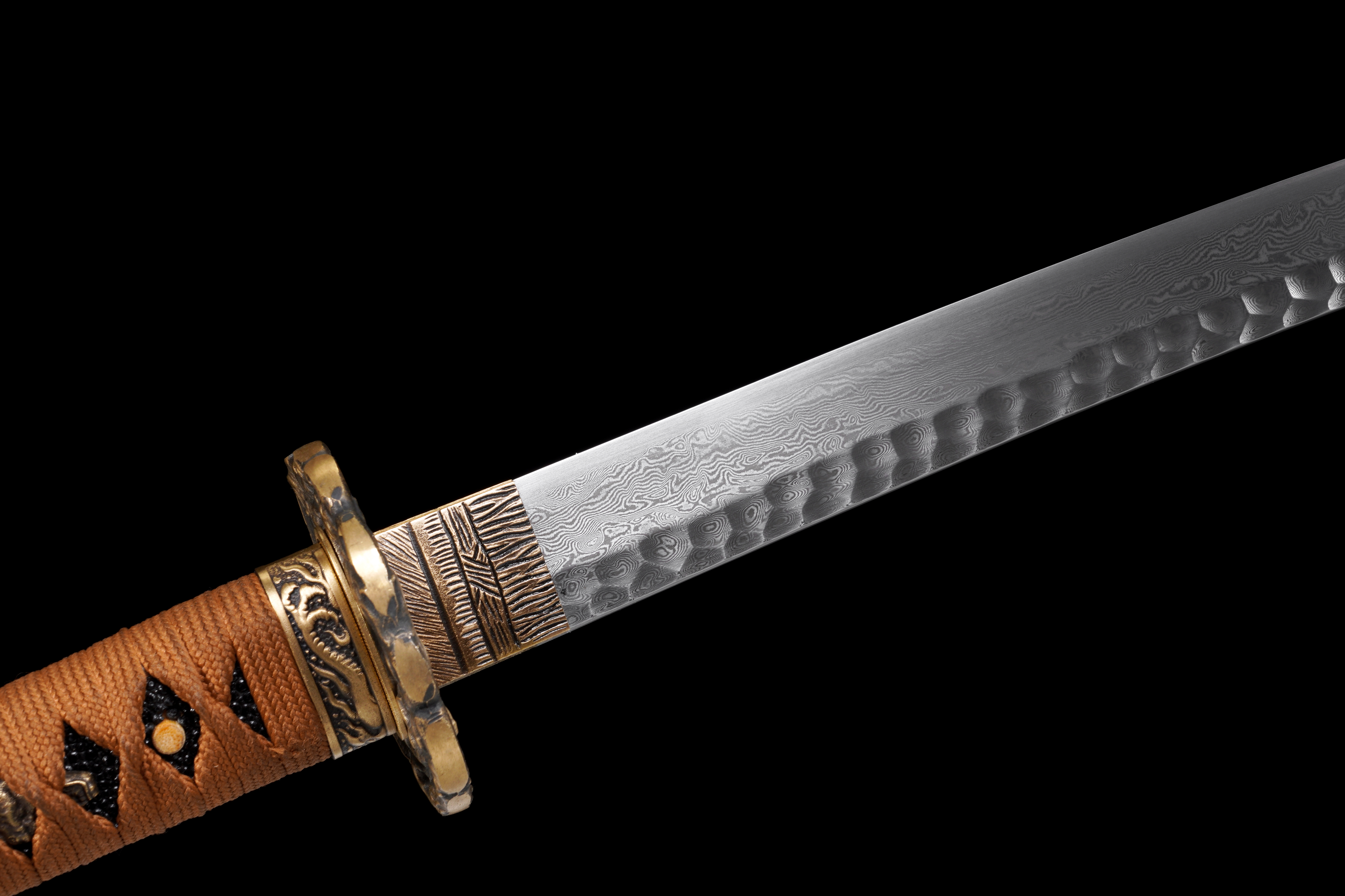 Handmade Katana Damascus Steel Night Rain Golden Dragon Full Tang