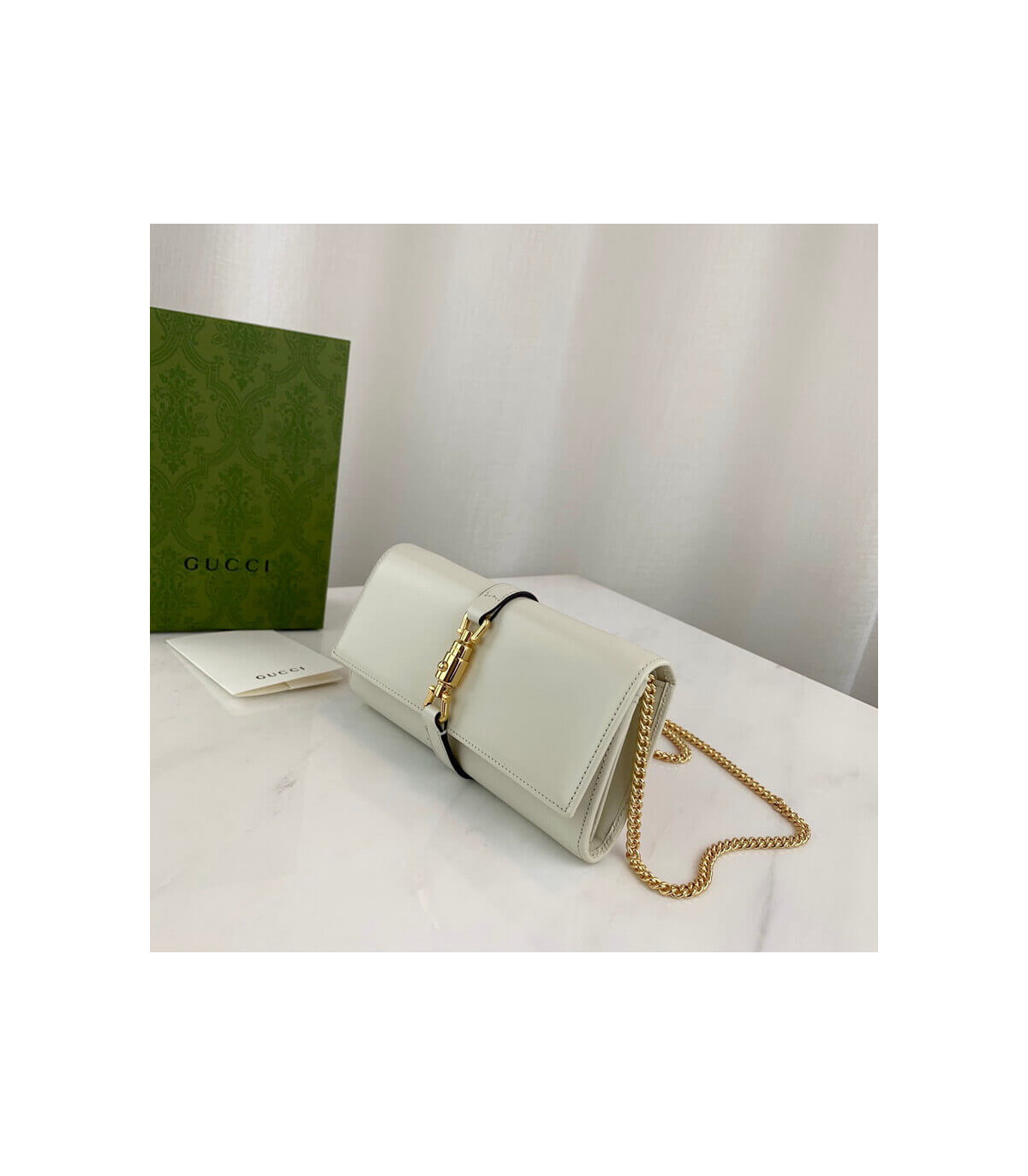Gucci Jackie 1961 White Calfskin Chain Wallet 19cm