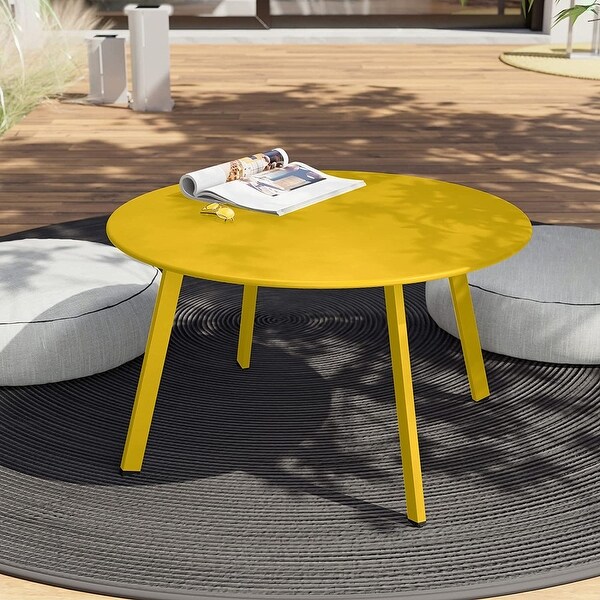 27.6inch Yellow Round Coffee Table Patio Side Table