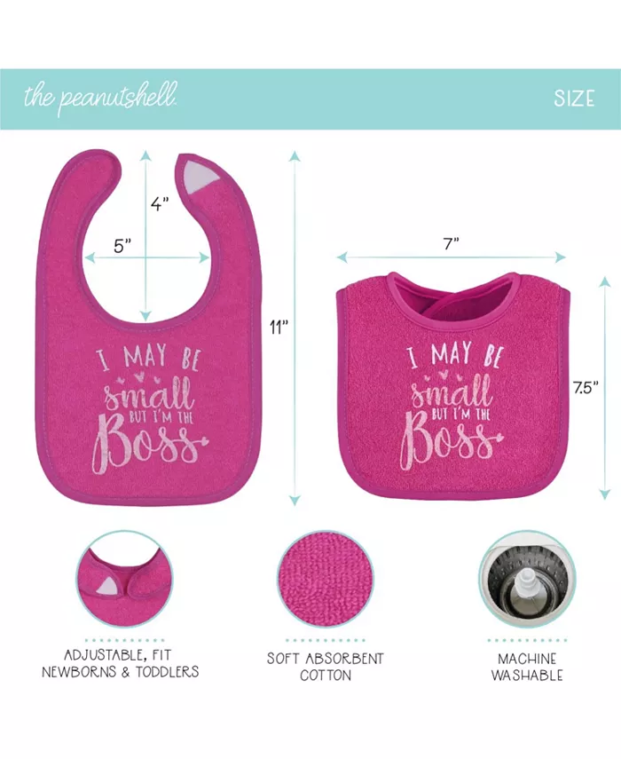 The Peanutshell Baby Girl Terry Bibs, 18 Pack for Feeding, Teething, or Drooling, Girl Foods Wild Child