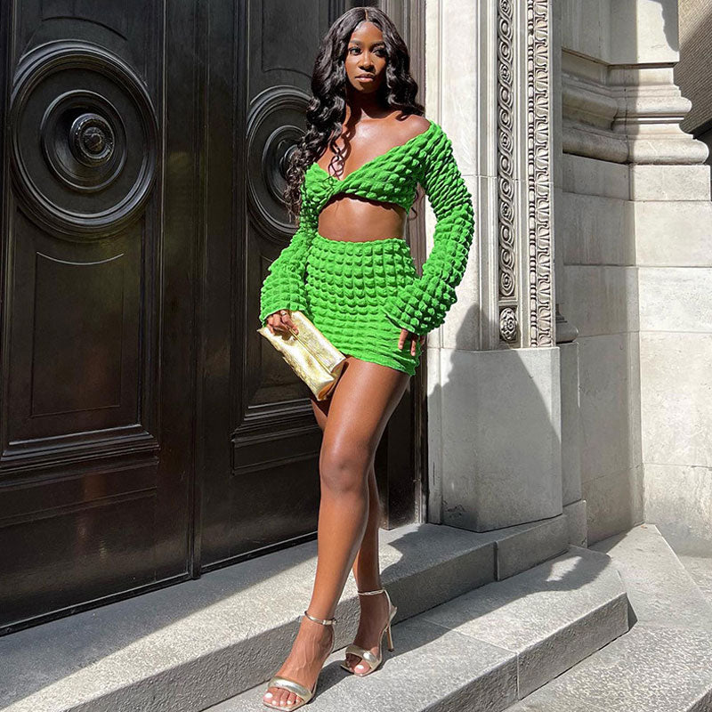 Ruched Twist Crop Set & Bodycon Mini SkirtClistos