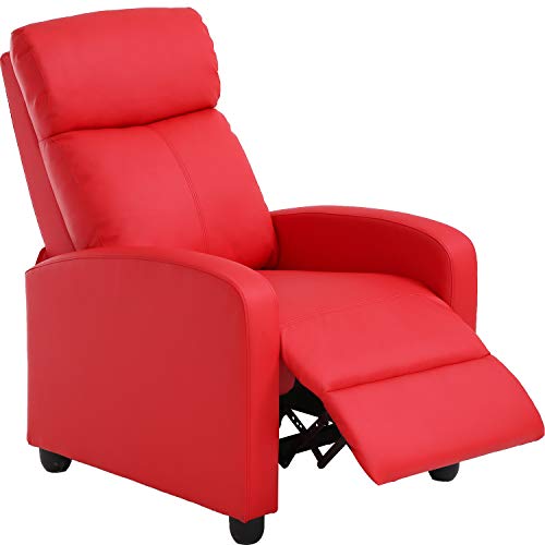 FDW Recliner Chair Massage Chair Reading Chair Reclining Sofa Home Theater Seating with Lumbar Support Massage and Padded Backrest for Living Room and Bedroom (Leather, Brown)