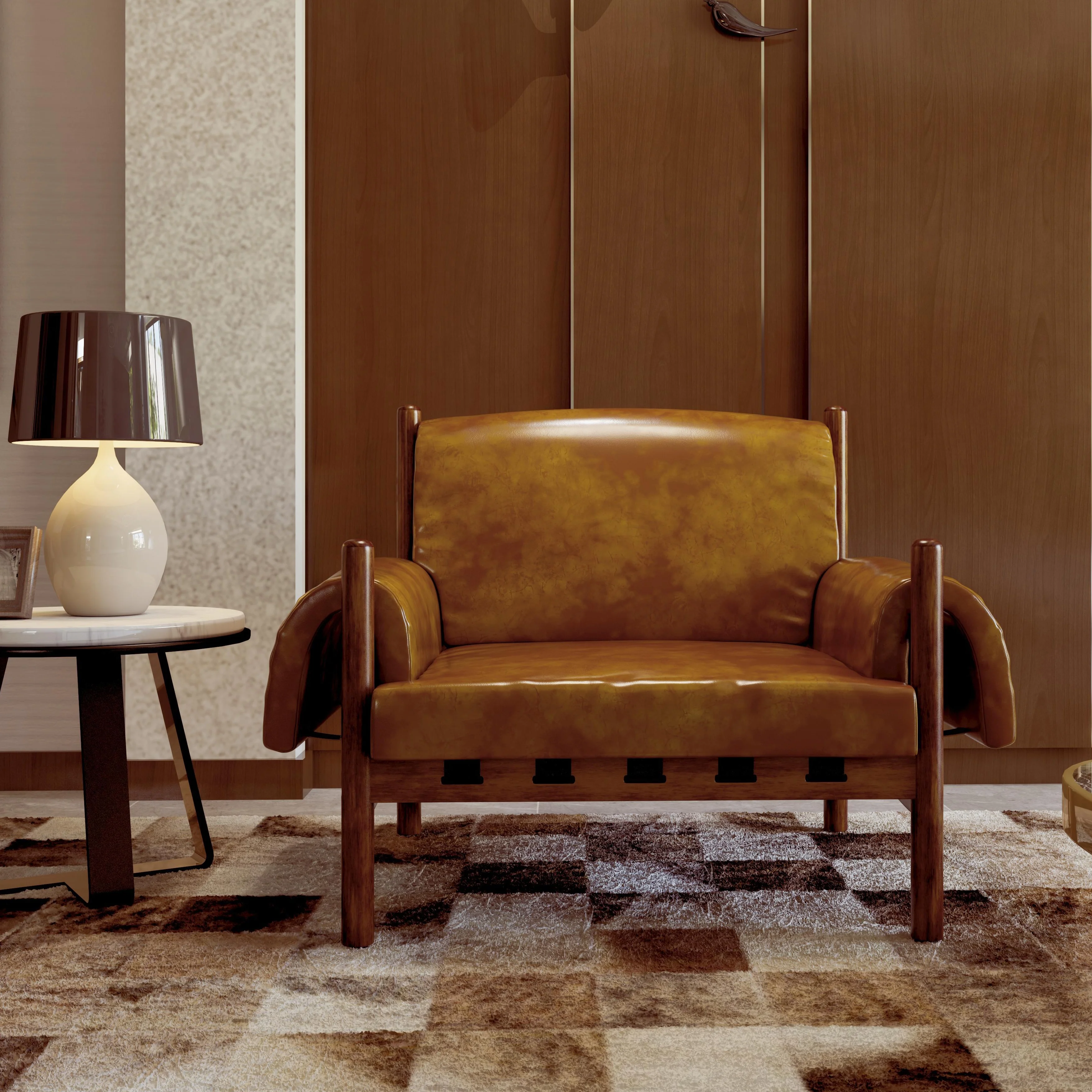 Rustic Accent Chair Vintage  Chairhigh density foam Mid Century Tall Back Chair with Arms Solid Wood Legs for Reading Living Room Bedroom Waiting Room (Brown)