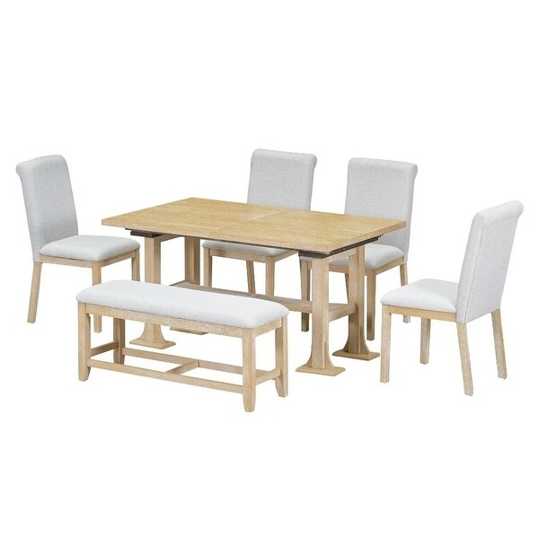 Extendable Dining Table Set,with Removable Leaf and Upholstered Chairs