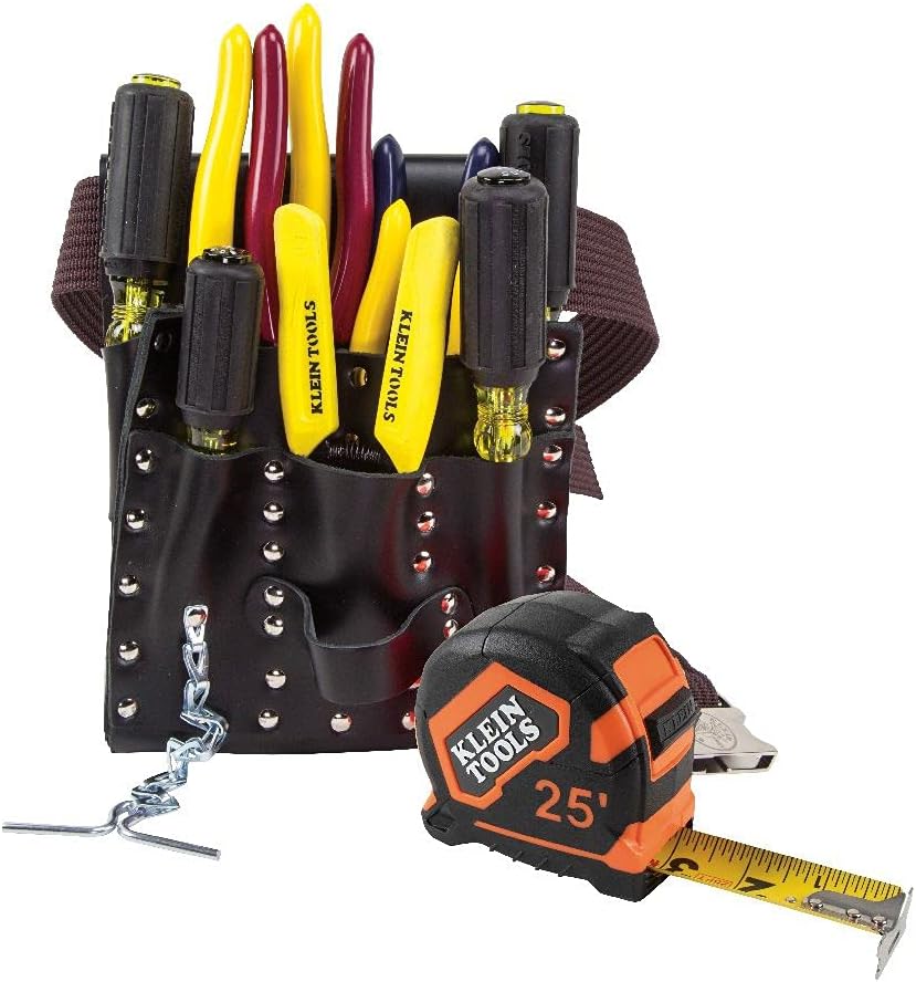 5300 Tool Set, Electrician Tool Kit has 4 Screwdrivers, 4 Pliers, Tape Measure, Stripper, Tool Pouch, Tool Belt, 12-Piece