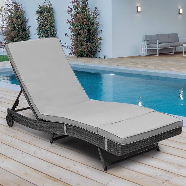 Patio recliner Outdoor cane pool recliner with adjustable back and removable mat and wheels