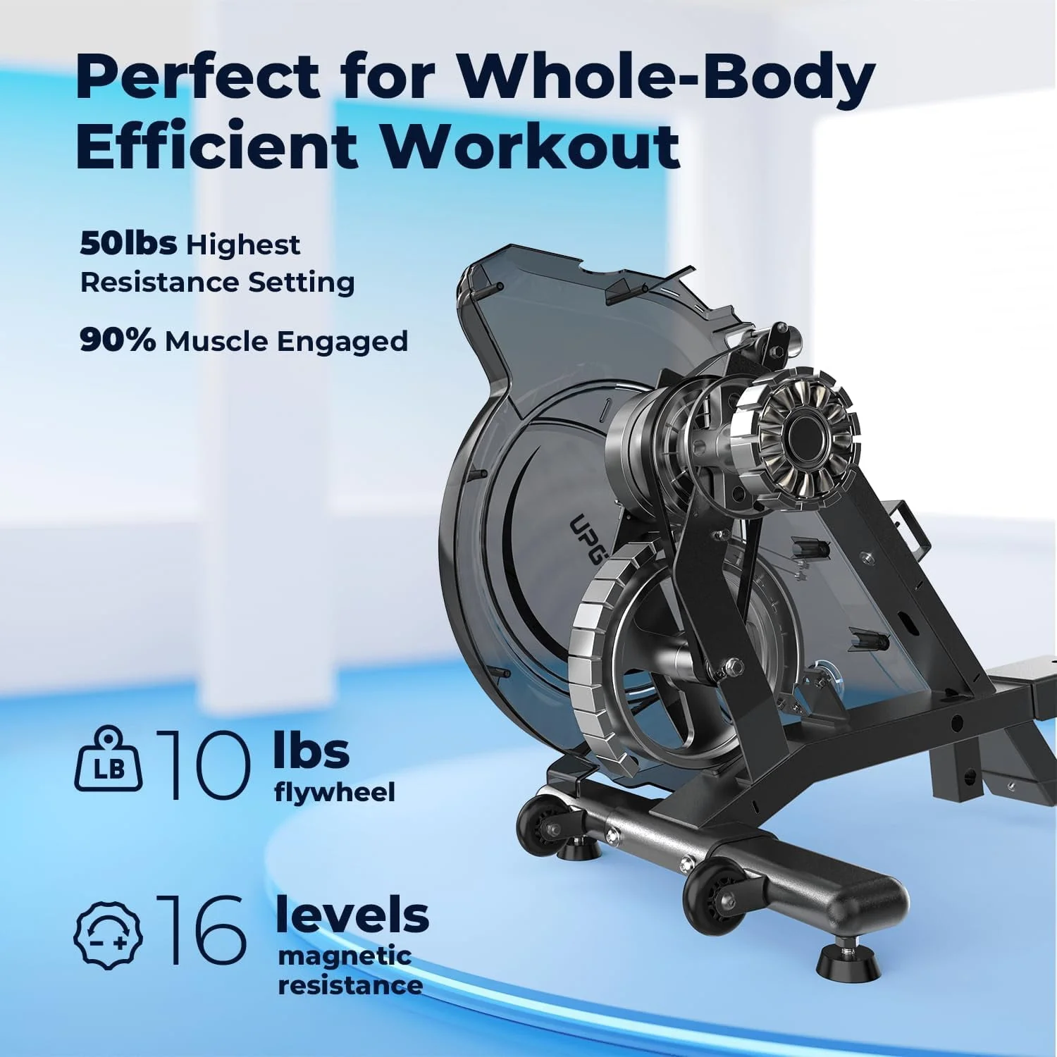 UPGO Magnetic Rowing Machine with 350lbs Weight Capacity, Rower for Home Use with App Supported, Tablet Holder and Comfortable Seat Cushion