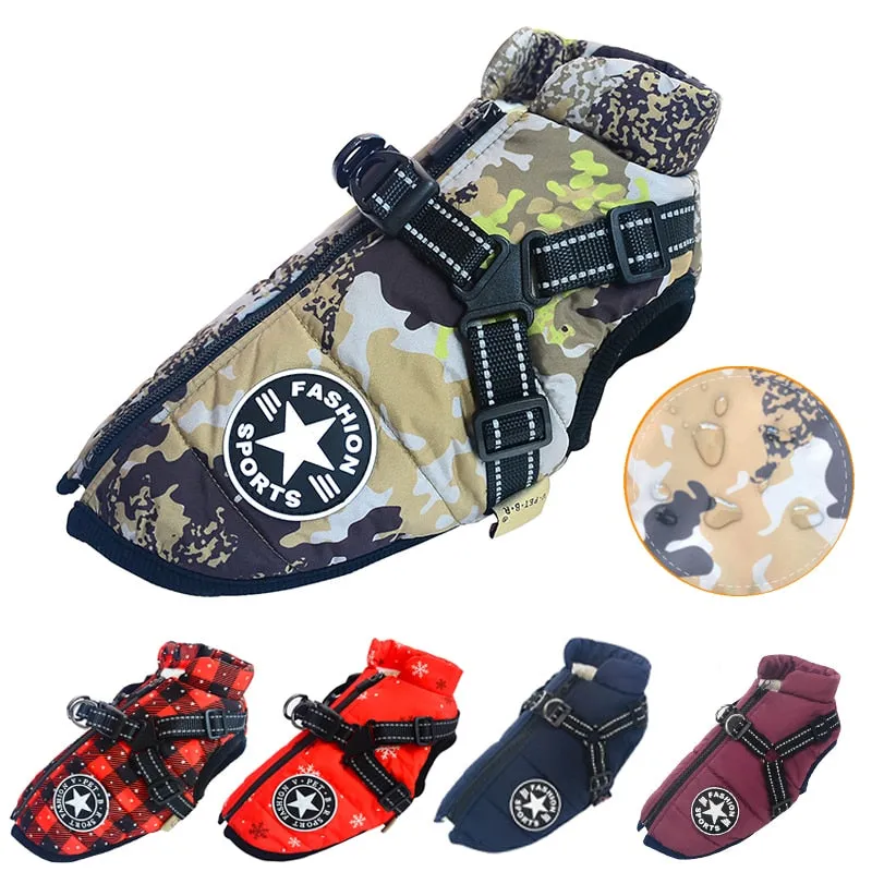 Pet Waterproof Winter Warm Dog Jacket With Harness