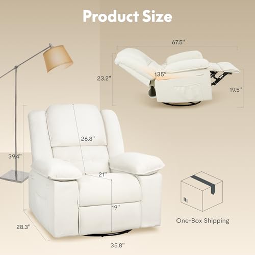 FLEXISPOT 360° Swivel Rocker Recliner, Oversized Massage Rocker Recliner Chair with Heating, Cup Holders, USB Charging Port, Swivel Glider Sofa for Living Room Nursery, Blue (XRC3)