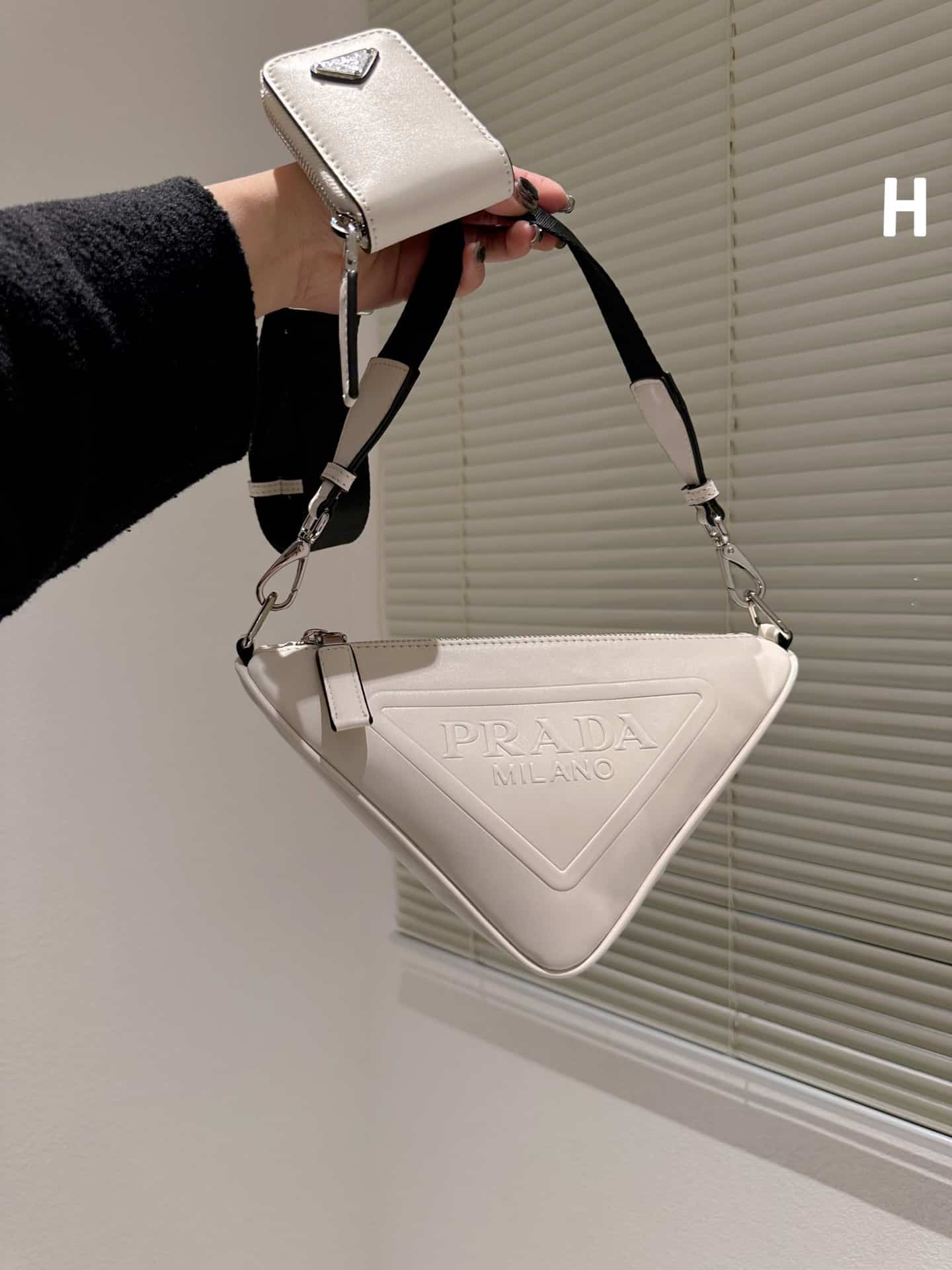 Prada Triangle Leather Mini Bag White 27Cm